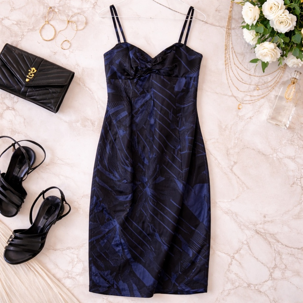 Ted Baker‎ London Navy Abstract Print Satin Slip Dress Adjustable Straps Size 0